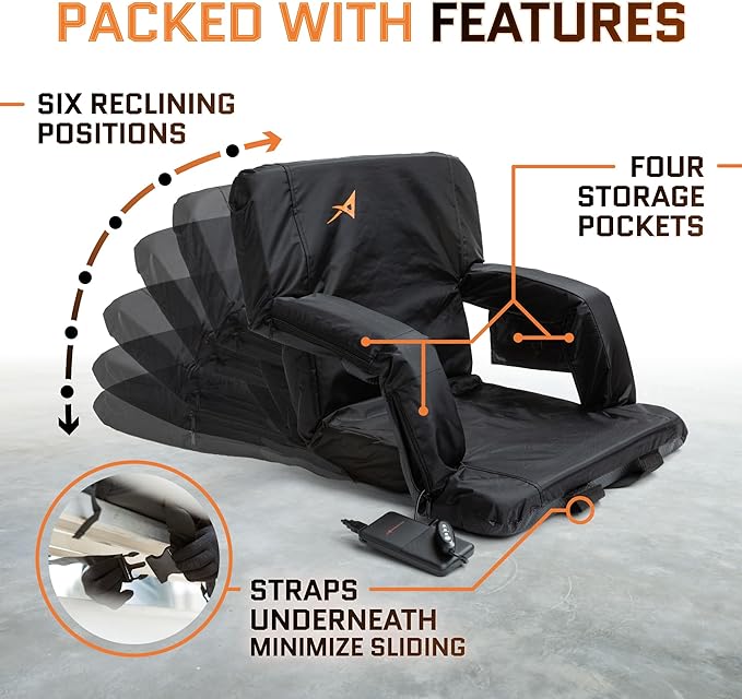 ACELETIQS Heated Stadium Seats for Bleachers with Back Support - Upgraded Model and Extra Heat - Upgraded 3 Levels of Heat - Foldable Chair - Cushioned, 4 Pockets (20" Double Heated)