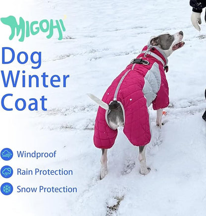 MIGOHI Full Body Dog Coat - Warm Reflective Large Dog Winter Coat with Harness,Turtleneck Fleece Jacket for Dogs,Four-Leg Windproof Puffer Jackets Snowsuit with Zipper for Small Medium Large Dogs,3XL