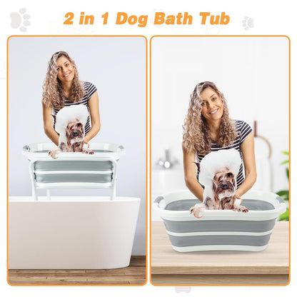 BWOGUE 2 in 1 Portable Dog Bath Tub Elevated Collapsible Dog Bathtub Washing Station with Drainage Hole for Bathing, Shower and Grooming, Pet Tub for Puppy Small Medium Dogs Indoor and Outdoor