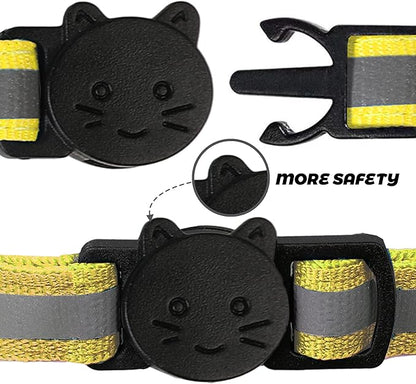 BANMODER 2 Pack Reflective Cat Collar Breakaway with Bell,Personalized Kitten Collars,Adjustable Safety Buckle Collar for Male Cats Girls & Boys (Yellow)