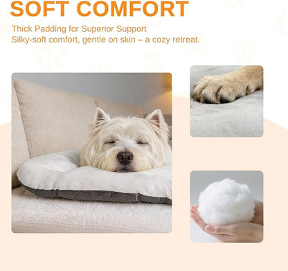 Washable Oval Small Dog Bed, Silver-Tipped High-Resilience, Light Gray | Non-Slip Bottom Prevents Sliding,Soft Plush Short Fur,Machine Washable Cushion,Ideal for Crates & Small Spaces,23"x17"x2.8"