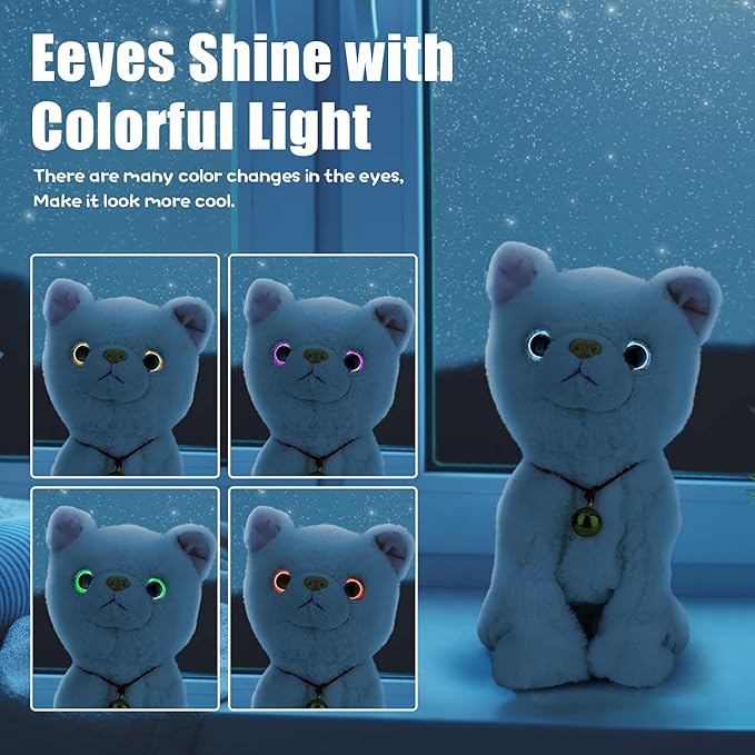 Plush Stuffed Animal Interactive Cat, LED Robotic Barking Meow Kitten Touch Control, Electronic Cat Pet, Robot Kitty Toys, Animated Toy Cats for Girls Baby Kids