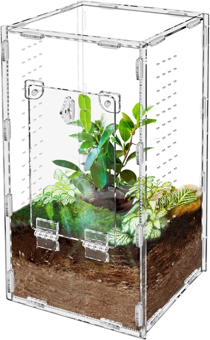 Jumping Spider Enclosure, Tarantula-Enclosure Large Acrylic Terrarium, Reptile Enclosure Jumping Spider Accessories with Magnet Front Opening Door, Terrarium Kit(Large 12x6x6 Inch, Assemble)