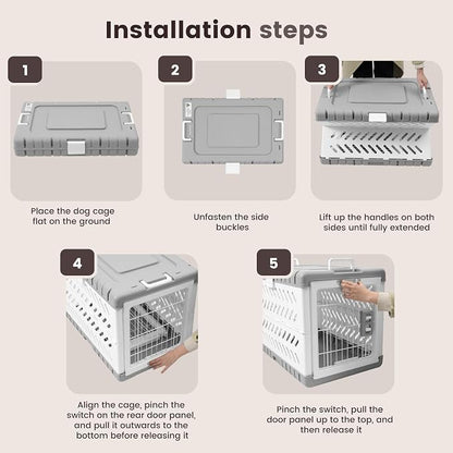 Collapsible Dog Crate for Medium/Small Dogs - 28" L Foldable Dog Cage No-Tool Assembly, Travel Dog Crate with 2 Wheels - Easy to Carry, Space-Saving, Indoor Outdoor Use, 27.96"(L) X18.3(W) X20.87(H)