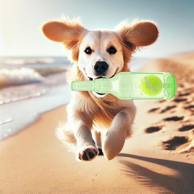 Wine Bottle Dog Toy, Fun Interactive Cute Squeaky Dog Toys with Tennis Ball Inside, Ideal for Large/Medium/Small Dogs to Fetch Games and Bonding Time, Not for Heavy Chewers, Large-Green