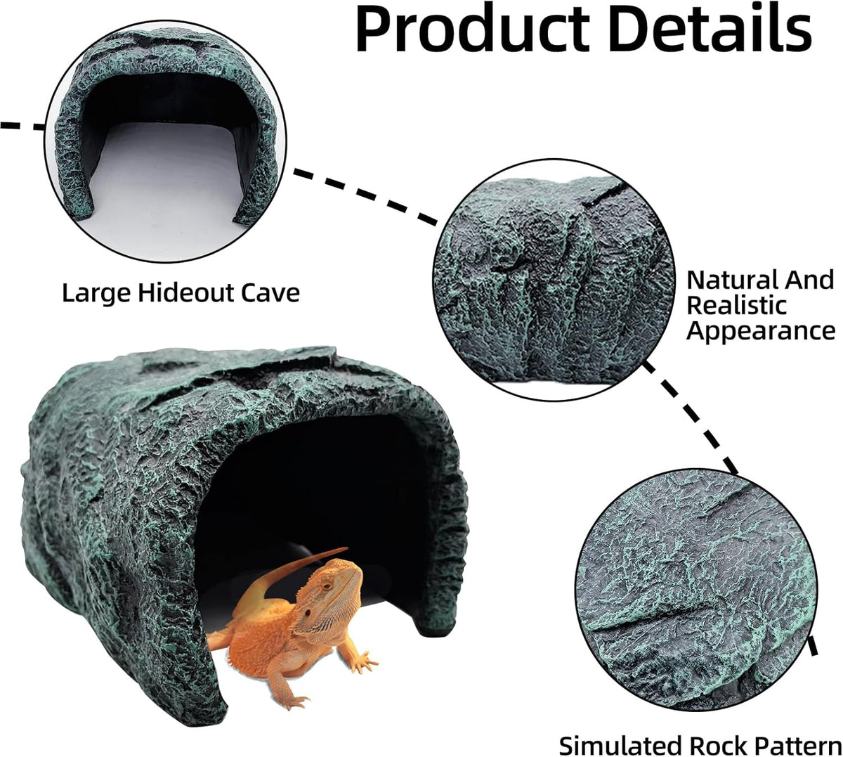 BNOSDM Large Reptile Hideout, Tortoise Hide, Bearded Dragon Hideout Cave Shelter, Resin Turtle Basking Platform, Reptiles Habitat Decor Tank Accessories for Lizards Geckos Snakes Chameleons Frogs