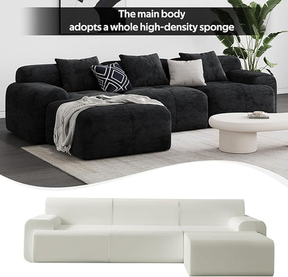 Aosaifen Modern L-Shaped Modular Sectional Sofa for Living Room，Oversized 3-Seater Couch with Deep Seat and Movable Ottoman – No Assembly,Comfortable Corduroy Fabric Boneless Sofa(Dark Gray) (Black)