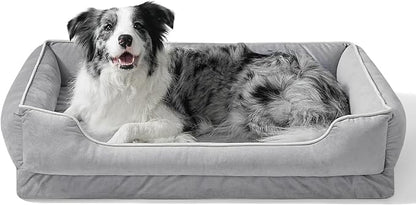 FAIRYPET Orthopedic Dog Bed for Medium to Large Dogs & Cats, Memory Foam Dog Bed with Washable Removable Cover, Top-Grade Dutch Velvet Fabric Pet Sofa Couch for Crate with Nonskid Bottom, Grey