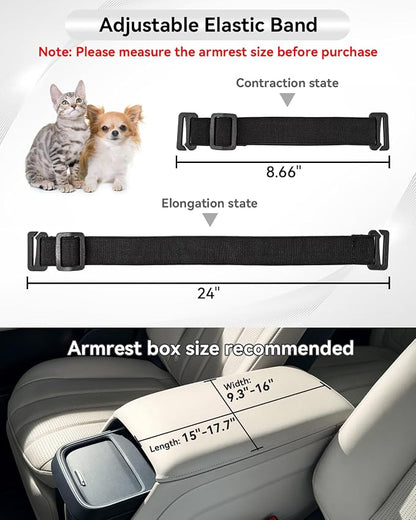 PETSFIT Dog Console Car Seat with Dual Adjustable Seat-Rail Anchor Hooks | Anti-Collapse Leather Armrest Booster Carseat with Safety Tether, Washable Cushion, Soft Pillow for Pets Under 8 lbs, Black
