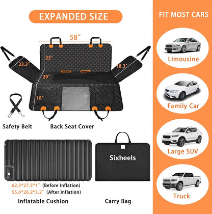 Truck Dog Seat Cover Back Seat Protector, Large Space Backseat Extender with Soft Inflatable Cushion Comfortable Dog Hammock, Waterproof Dogs Bed Rear Travel Accessories for Truck