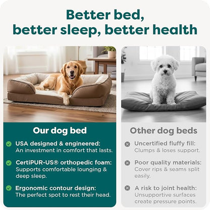 Furhaven Orthopedic Dog Bed for Large/Medium Dogs w/ Removable Bolsters & Washable Cover, For Dogs Up to 55 lbs - Plush & Velvet Waves Perfect Comfort Sofa - Brownstone, Large