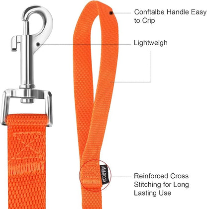 6 FT Puppy/Dog Leashes, StrongTraditional Style Leash with Easy to Use Collar Hook,Dog Lead Great for Small and Medium and Large(Orange,5/8" x 6 Feet)