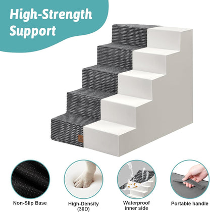 Dog Stairs for Small Dogs, 5 Tier Wider Pet Stairs for High Beds, 23.6" H Non-Slip Dog Steps for Old Cats, Puppies, Small Medium Dogs, 29.5x19.7x23.6 inch, Dark Grey
