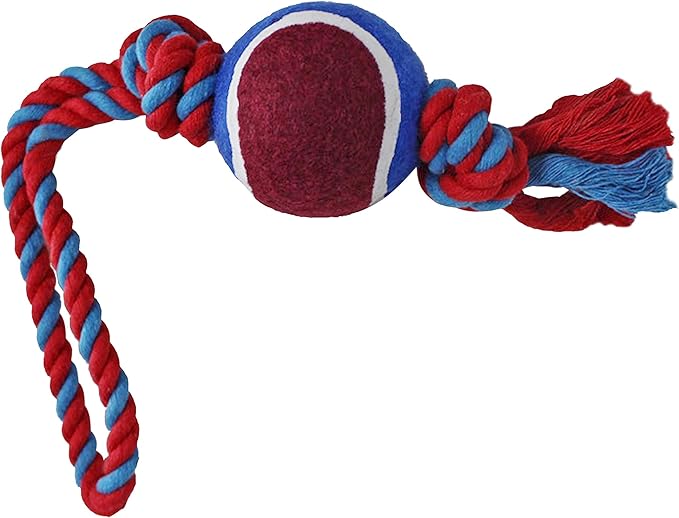 Dog Rope Toy with Tennis Ball, Nylon Ropes with Balls, Fun Tug of War Toys for Dogs, Tough Pet Toy for Aggressive Chewers, Eskimo, Terrier, Beagle and More (1 Rope Dog Toy Red Ball FBA)