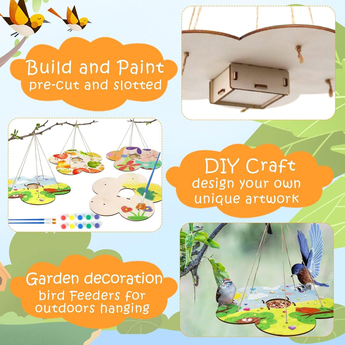 12 Pack Bird Feeder Craft Kits for Kids Ages 3-5 4-8 8-12, DIY Wooden Art Painting Outdoor Bulk Toys for Boys & Girls, Easter Christmas Gifts, Party Favor Gifts for Nature Loving Children