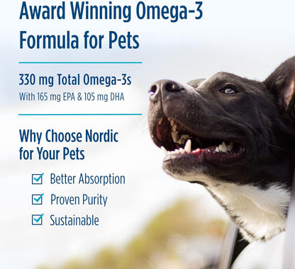 Nordic Naturals Omega-3 Pet, Unflavored - 180 Soft Gels - 320 mg Omega-3 Per Soft Gel - Fish Oil for Dogs with EPA & DHA - Promotes Heart, Skin, Coat, & Immune Health