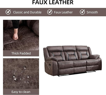 EBELLO Manual Recliner Sofa Set, Faux Leather Reclining Living Room Furniture Set, Included Loveseat and 3 Seat Manual Recliner Sofa, Grey(Loveseat+Sofa)