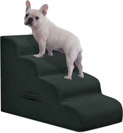 Dog Stairs Steps for High Bed, 4 Steps Pet Steps for Small Dogs Non-Slip Removable Washable Cover Ramp for Indoor Outdoor Car Couch Sofa, Dark Gray