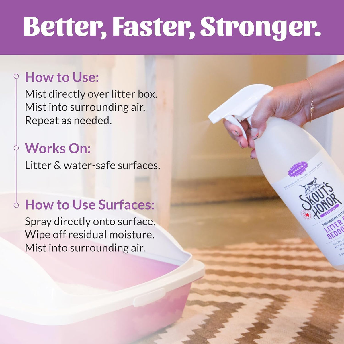 SKOUT'S HONOR Cat Litter Box Deodorizer Spray - Professional Strength, Instantly Breaks Down and Destroys Offensive Odors, Effectively Neutralizes Feline Pheromones, Eco-Friendly, Cruelty-Free, 35 oz