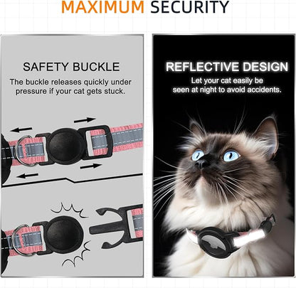 Airtag Cat Collar Breakaway, Odokele Reflective Cats Collars with Apple Air Tag Holder for Kitten, Cat GPS Tracker Adjustable Collars with Safety Quick Release Buckle for Kitties and Puppies - Pink
