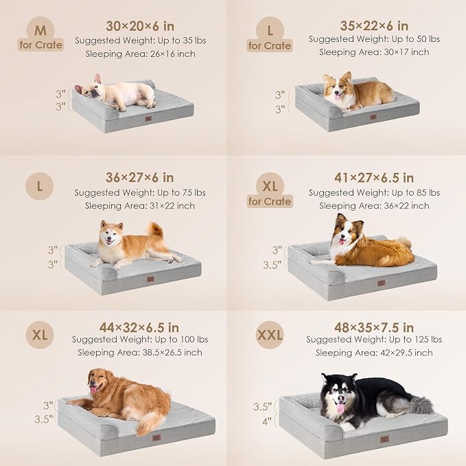 EHEYCIGA Memory Foam Dog Bed, Extra Large Size Orthopedic Dog Bed, Grey | Washable Removable Cover, Waterproof Flat Pet Sofa Couch with Nonskid Bottom, 48x35x7.5