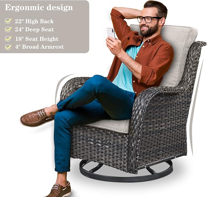 Belord Outdoor Swivel Rcoker Patio Chairs - Outdoor Swivel Patio Chairs Set of 2 Wicker Chair Patio Furniture Sets with Covered Cushion for Porch Deck Balcony Garden, Beige