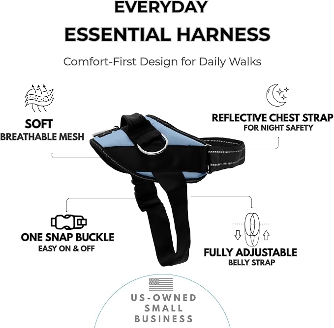 ShawnCo Essential Dog Harness, No-Pull Pet Vest (Moonglow,M) | 3 Leash Clips, Easy On, No-Choke, Reflective, Adjustable Fit, Padded Comfort, Control Handle, For Small, Medium & Large Dogs
