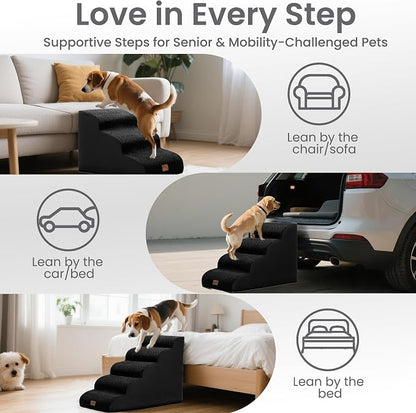 GoGoBunny Ramp Dog Stairs for Couch Sofa and Chair 15.7" H, 3-Step Pet Steps for Small Dogs and Cats, Non-Slip Waterproof Fabric Cover, Stable and Balanced Indoor Step, Pets Friendly, Black