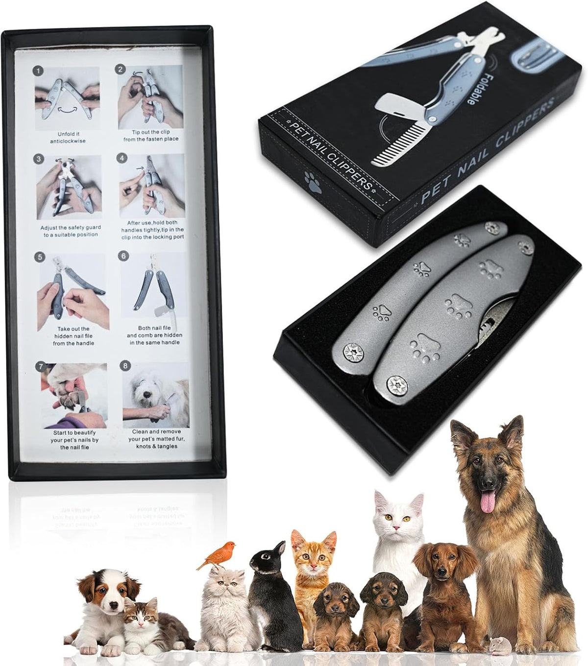 Quiet-Design Nail Clippers. Low-stress trims for sound-sensitive pets.