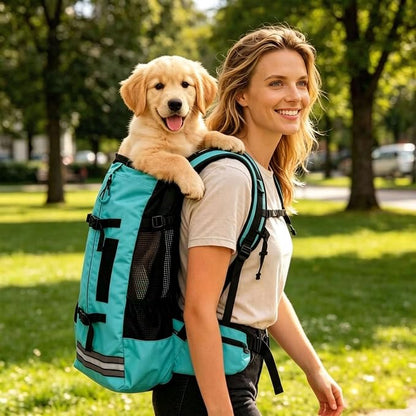 Big Dog Backpack Carrier, Grey-L | Extra Large Pet Carrier for 66lbs Dogs, Fully Adjustable Water-Resistant Dog Travel Bag for Hiking Cycling Outdoor Adventures