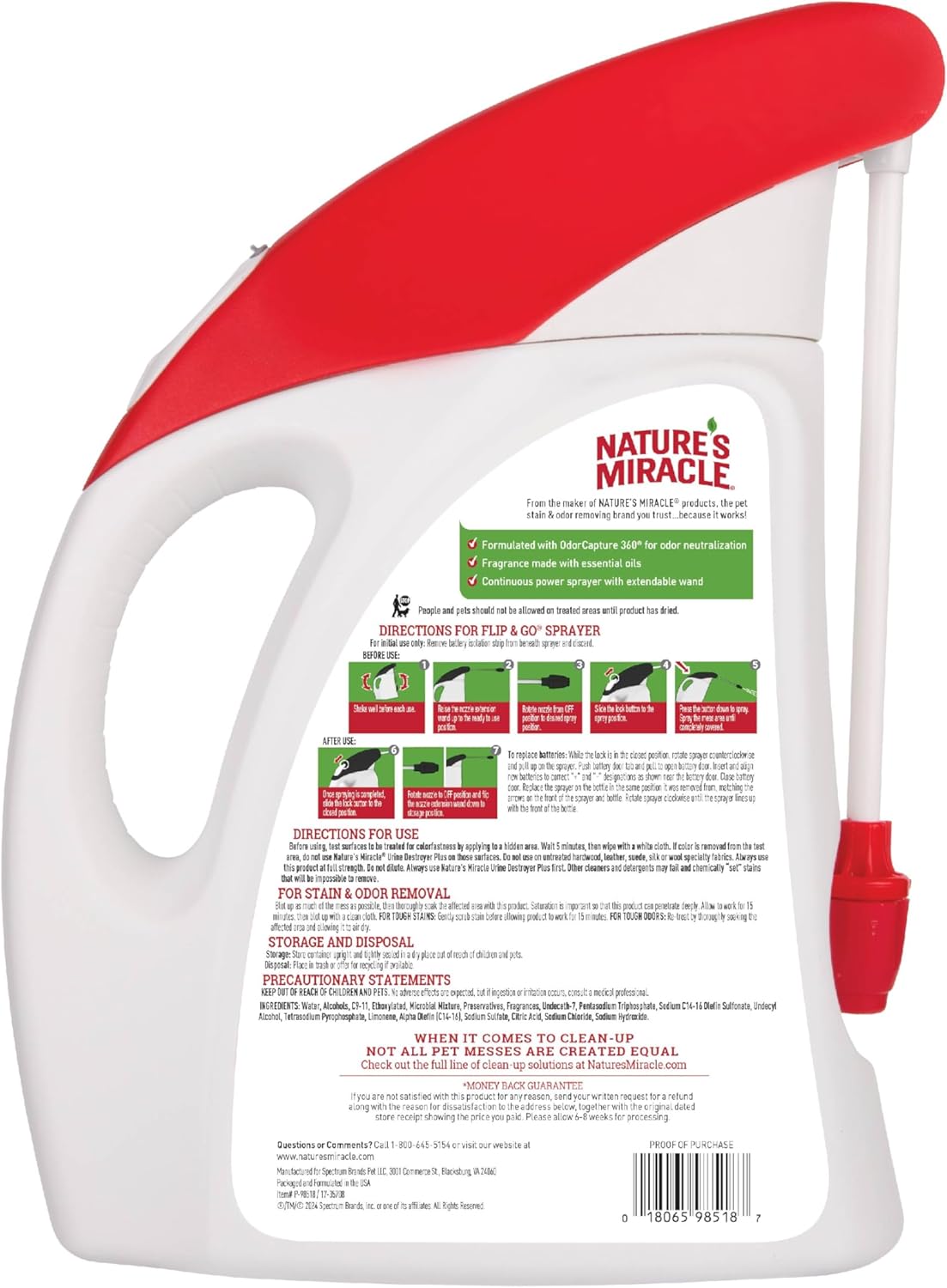 Nature's Miracle Urine Destroyer Plus for Dogs with Flip & Go Sprayer, 64 Ounces, Enzymatic Formula for Dogs Powers Out Tough Dog Urine Messes and Yellow, Sticky Residue