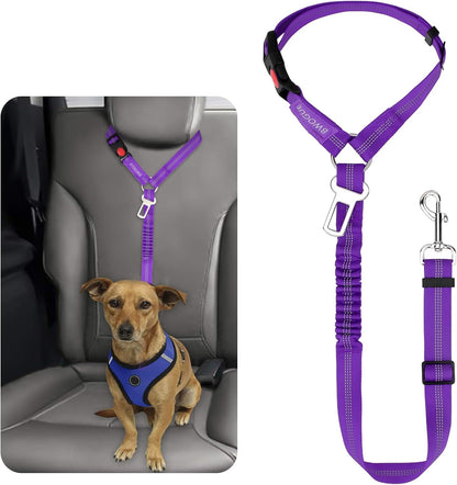 BWOGUE Pet Dog Cat Seat Belt Reflective Car Dog Headrest Restraint Leash Elastic Buffer Bungee Adjustable Tangle-Free Safety Leads Vehicle Seatbelt Harness for Small, Medium and Large Dogs (1 Pack)