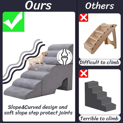 Dog Stair Steps for High Beds 36 inches Tall, 33D Foam Dog Ramp for Bed 32 inches, 7-Step Pet Stair Steps for Small Large Dogs for Bed Climbing, Non-Slip Dog Steps for Older Dogs/Cats, Grey