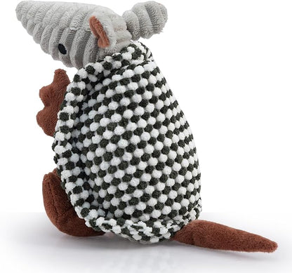 Hollypet Plush Dog Squeaky Toy Stuffed Armadillo Animal Pet Puppy Chew Toys with Clean Teeth for Small Medium Large All Breed Sizes Dogs, Black and White,8 in