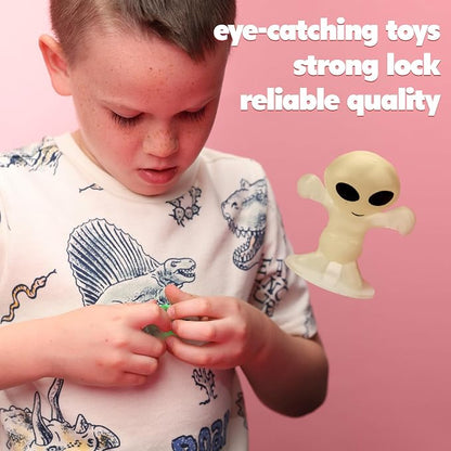 Alien Toys in Capsules - 100 Pcs of 1.1 Inch Plastic Capsules & 1 Inch Glow in the Dark Alien Figurines for Kids - Party Favors - Classroom Prizes - Toys Bulk for Vending Machine Refill