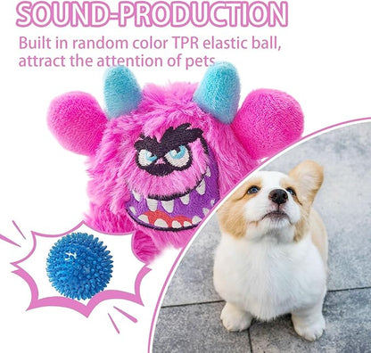 Squeaky Plush Dog Ball, Dental Care, Skin-Friendly and Soft and Relieve Stress, Little Monster Plush Ball Toy Suitable for All Breeds (Rose Red, Small)