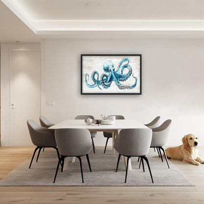 Octopus Large Wall Art Ocean Sea Nautical Pictures Rustic Blue Octopus Animal Wall Decor Canvas Print Painting Artwork for Bathroom Living Room Bedroom 36L" x 24W"