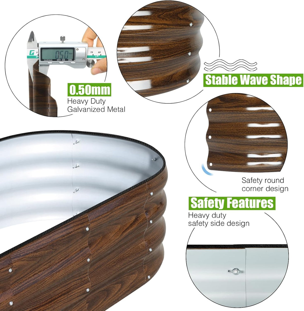 SnugNiture Galvanized Raised Garden Bed Outdoor, 2 Pcs 4x2x1ft Oval Metal Planter Box for Planting Plants Vegetables, Brown