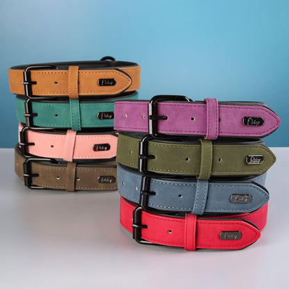 Didog Soft Padded PU Leather Dog Collar, Breathable and Adjustable Red Dog Collars for Medium Dogs, Comfortable for Daily Walk, Red, L Fit Neck 13-17"(22-44 lbs)
