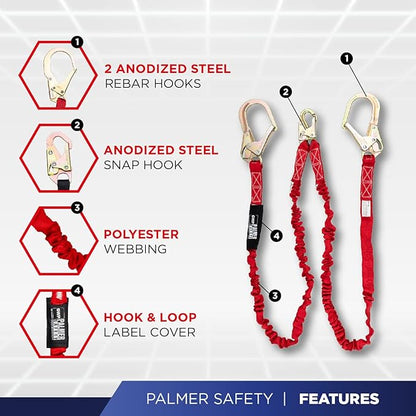 Fall Protection Hammerhead Kit I 5pt Safety Harness, 6' Double Leg Lanyard, 18" D-Ring Extender (Blue - MD)