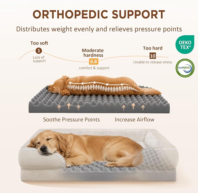 Comfort Expression Orthopedic Dog Bed for Extra Large Dogs with Bolster | Waterproof Dog Couch Bed with Washable Cover & Non-Slip Bottom, Supportive Egg Crate Foam XL Pet Bed, 48x30 Inch