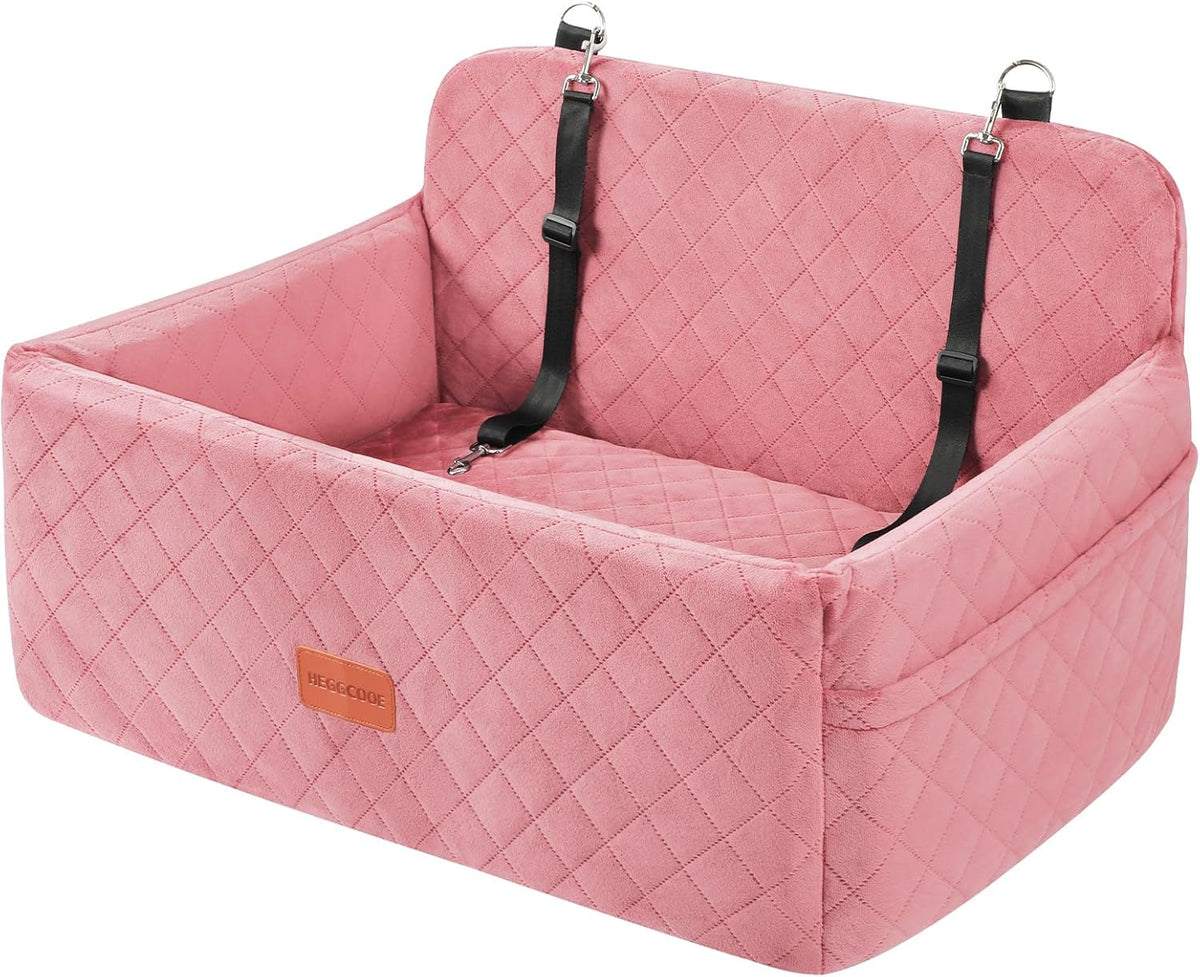 Dog Car Seat for Medium/Large Dogs, Pet Booster Seat for Under 55 lbs or 2 Small Dogs, Detachable & Washable Dog Car Bed for Backseat with 2 Safety Leashes (Pink)