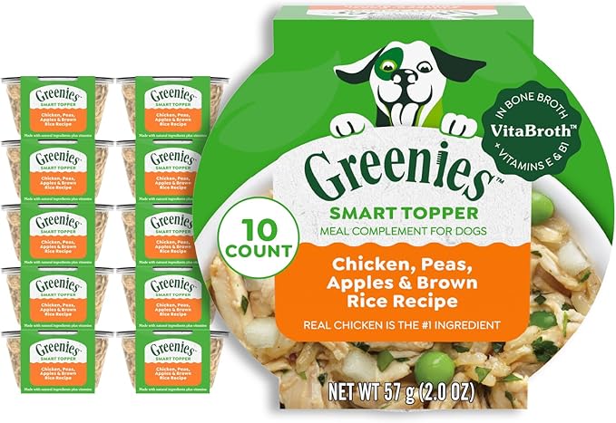 Greenies Smart Topper High Protein Wet Mix-in for Dogs, Chicken, Peas, Apples & Brown Rice Recipe in Vitabroth Broth - Bone Broth + Vitamins E & B1, 10 Count