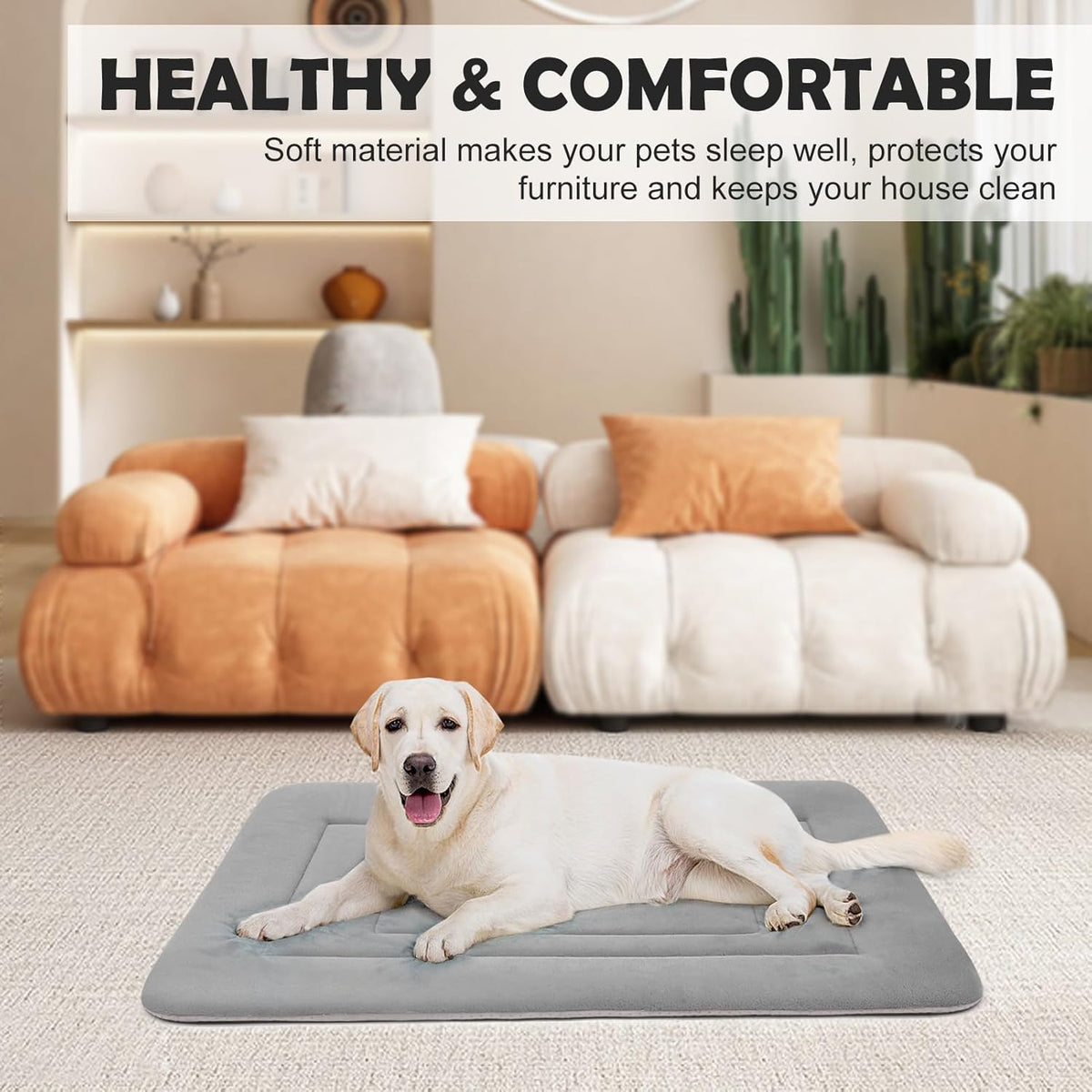 JoicyCo Soft Dog Crate Bed Pad Mat, 48 in Non-Slip Bottom Washable for Extra Large Dogs, Pet Mattress Kennel Pad, Clay Gray