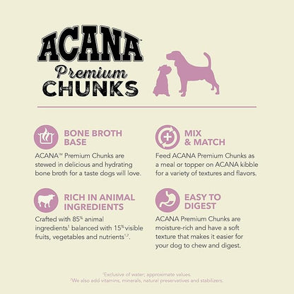 ACANA Premium Chunks in Bone Broth Grain-Free Wet Dog Food Variety Pack: Lamb + Duck Recipes 12.8oz Cans (6 Count, 3 of Each)