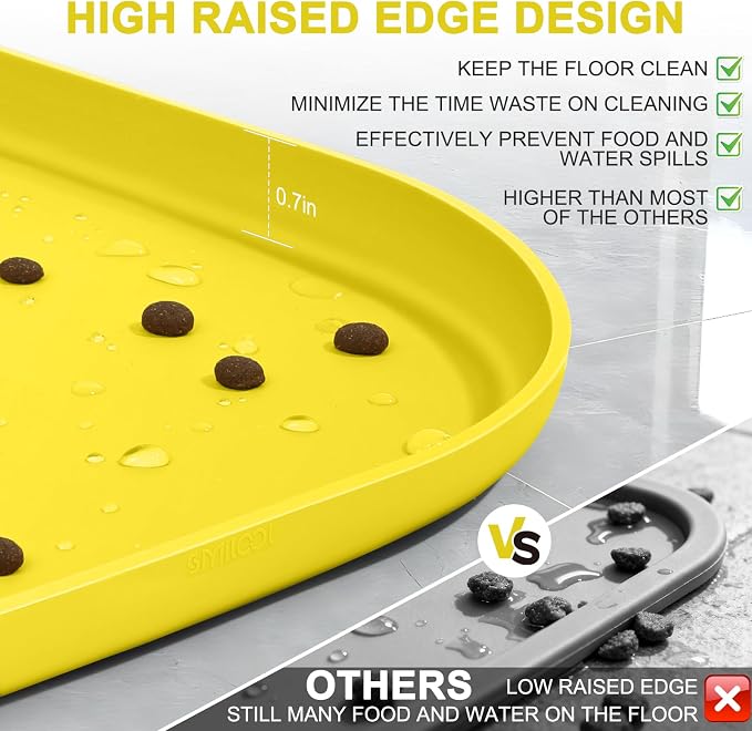 SMILOOL Waterproof Silicone Pet Food Mat with Raised Edge for Dog & Cat | 12" x 12" Non-Slip Small Pet Feeding Mats with Lip for Food & Water Bowl, Food Grade, Easy Cleaning, Light Yellow