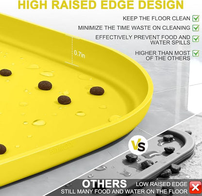 SMILOOL Waterproof Silicone Pet Food Mat with Raised Edge for Dog & Cat | 12" x 12" Non-Slip Small Pet Feeding Mats with Lip for Food & Water Bowl, Food Grade, Easy Cleaning, Light Yellow