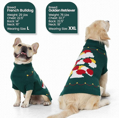 BRKURLEG Dog Sweaters, Christmas Dog Sweaters Medium Large Doggies Turtleneck Warm Pet Sweater for Cold Weather, Xmas, New Year, Pet Winter Pullover Sweater for Beagle, Pitbull (Green, XL)