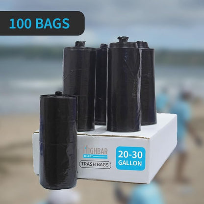 Black Trash Bag, Heavy Duty 20-30 Gallon Bag for Kitchen and Bathroom, Unscented, 1.5 Mil, Commercial Coreless Rolls, Can Liner 29 x 36, Office/Industrial Use, Easy-to-Use, 100 Ct