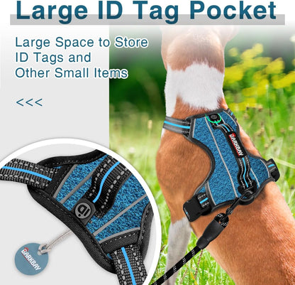 BARKBAY Dog Harness No Pull with ID Tag Pocket - Heavy Duty, Reflective, Easy Control for Large Dogs(Blue/Black,S)
